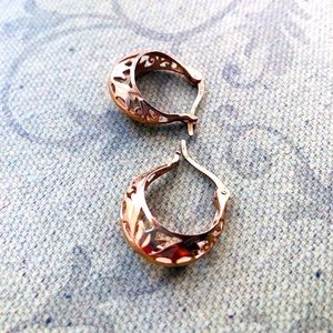 VINTAGE 14K Gold Plated Over 925 Sterling Silver Filigree Basket Earrings